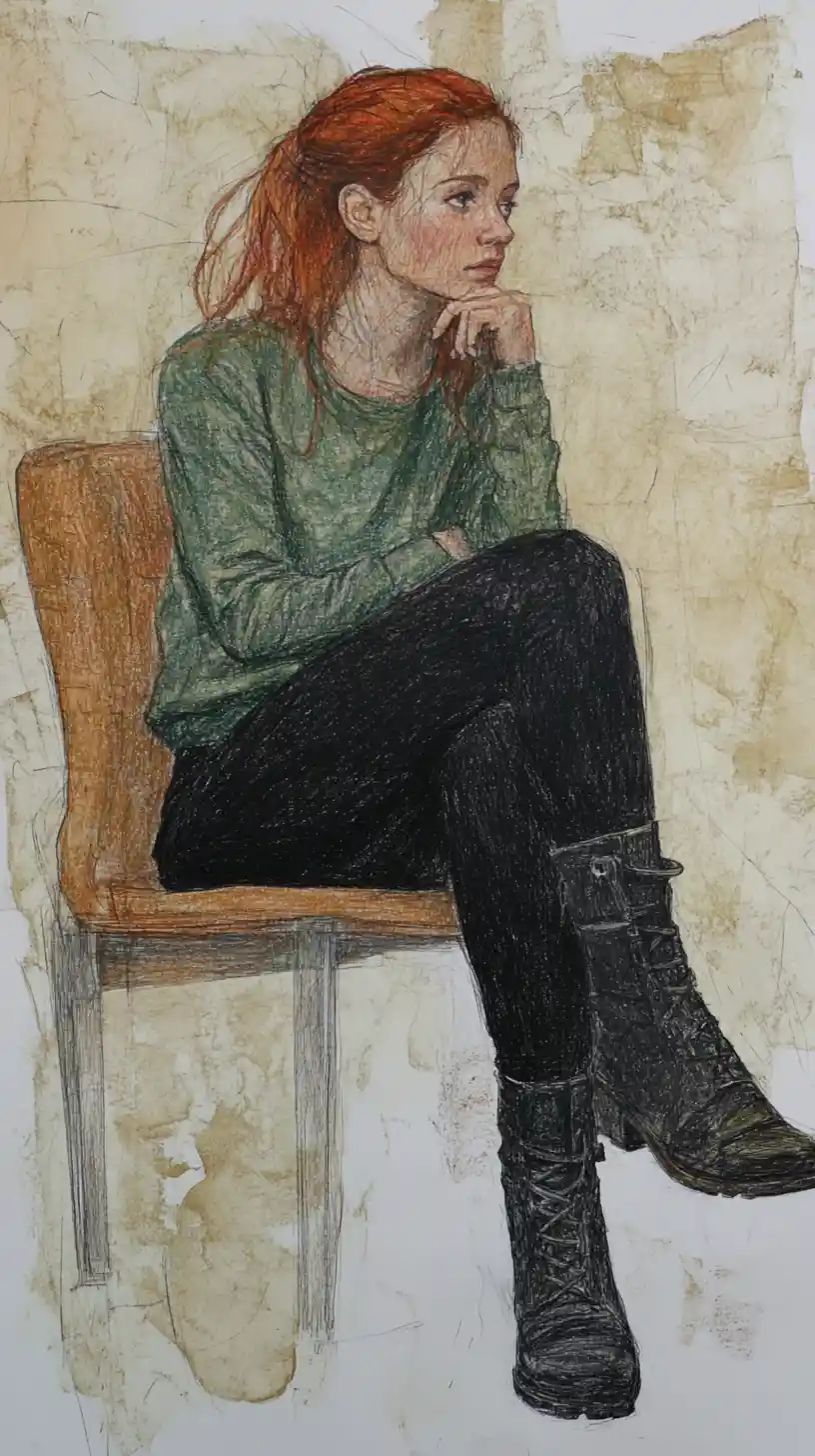 Pensive woman on stool with smartphone in minimalist interior