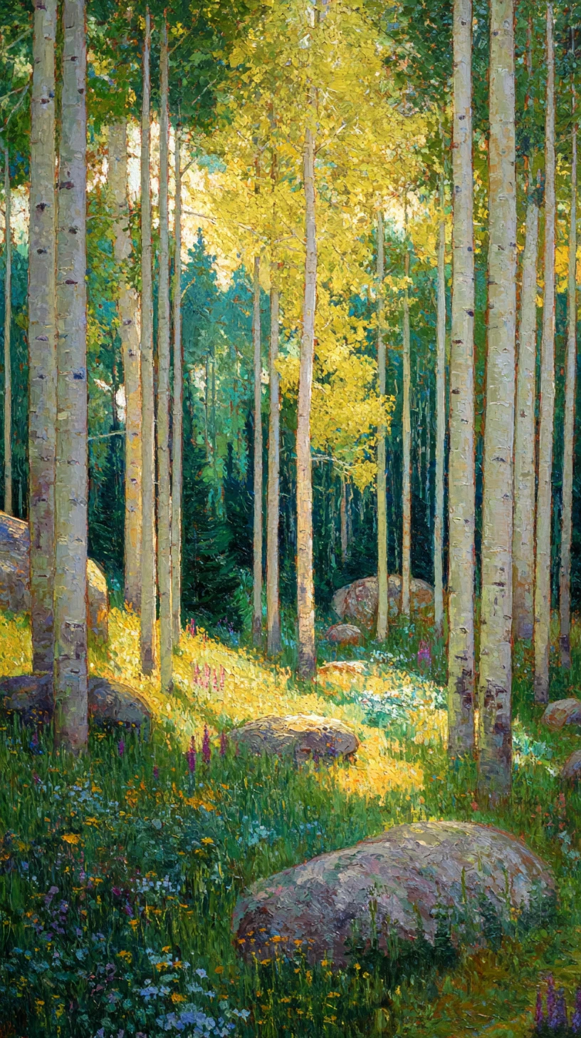 Donna in abito dorato in una radura di foresta illuminata dal sole