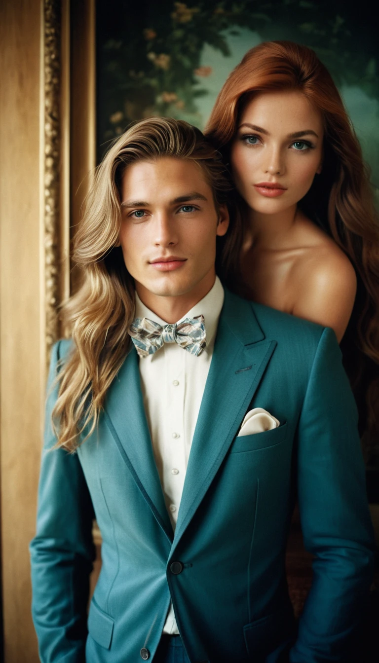 Homem elegante de terno beijando uma sereia brincalhona