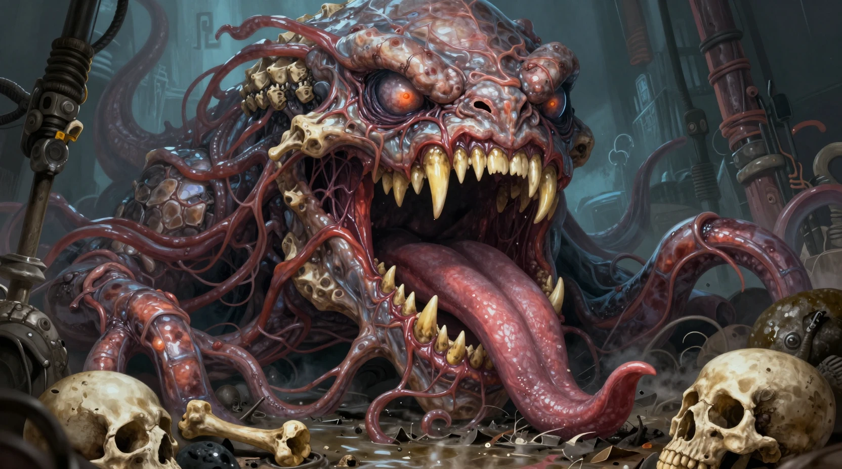 Grotesque Sewer Monster With Gaping Maw And Jagged Teeth