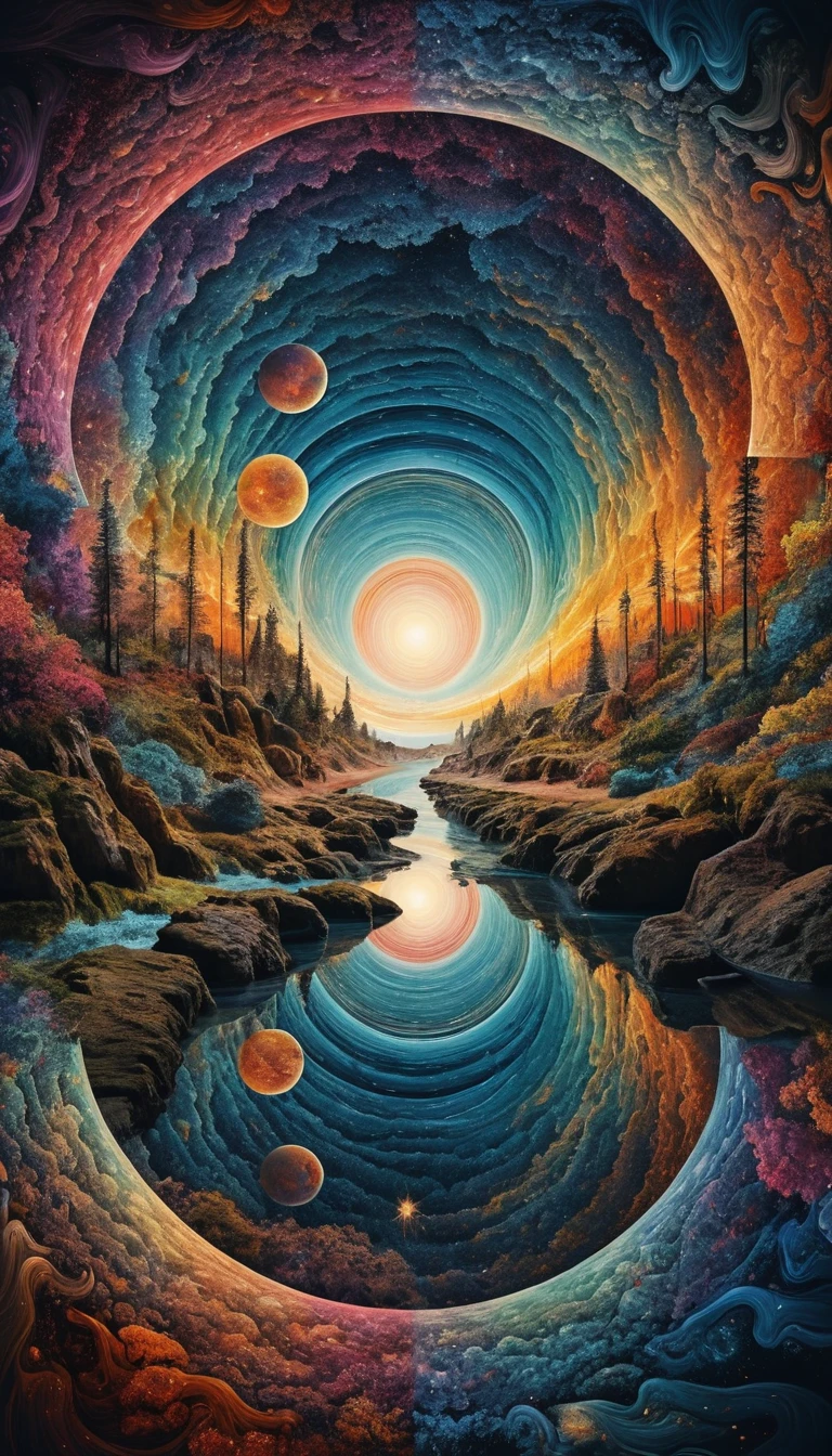 Sogno psichedelico a vortice di universi paralleli in collisione
