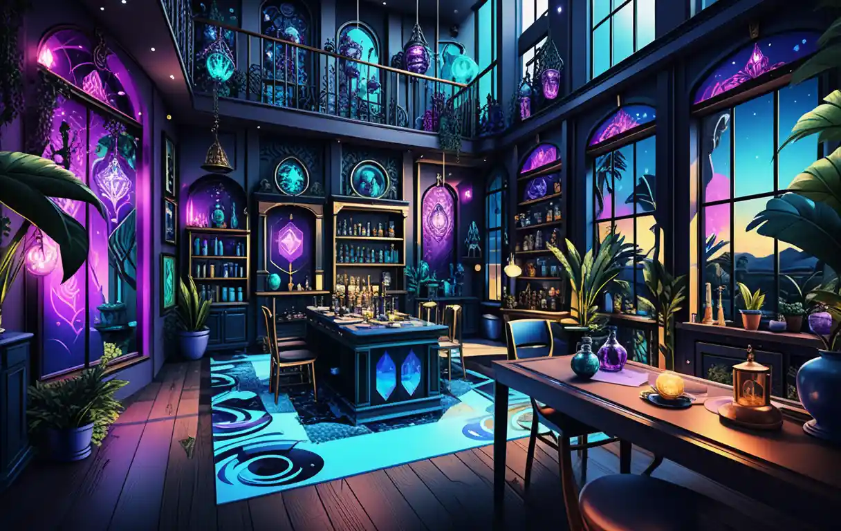 Diorama de Casa de Comerciante Fantástica de Dos Pisos en Corte Interior