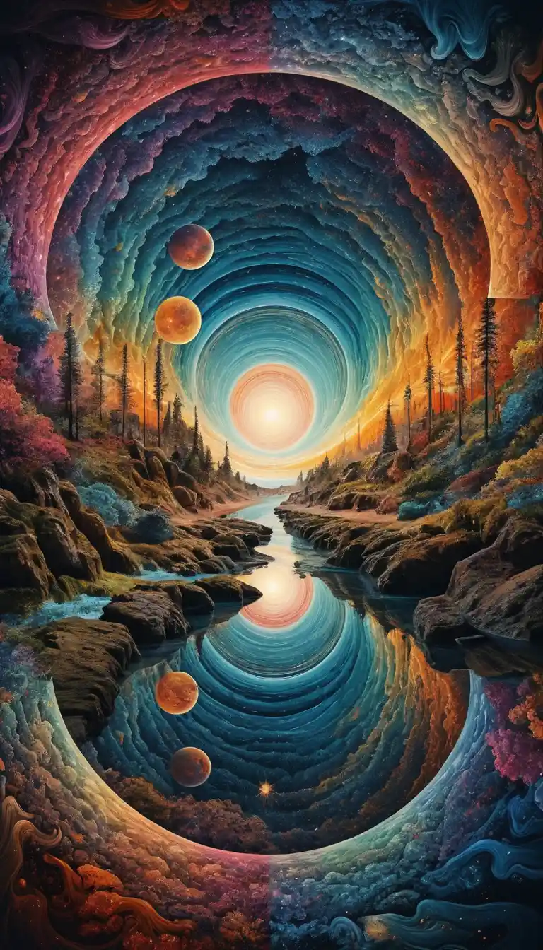 Sogno psichedelico a vortice di universi paralleli in collisione