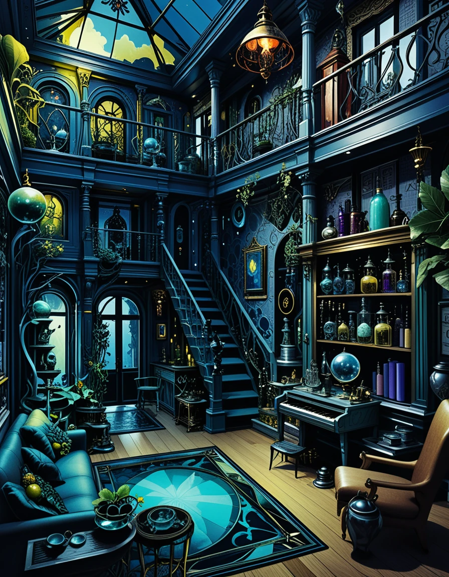 Diorama de Casa de Mercador Fantástica de Dois Andares em Corte Interior