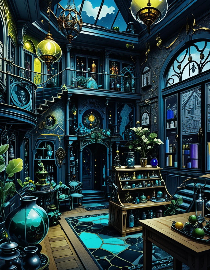 Fantasy-Händlerhaus-Diorama mit freigelegten Innenräumen