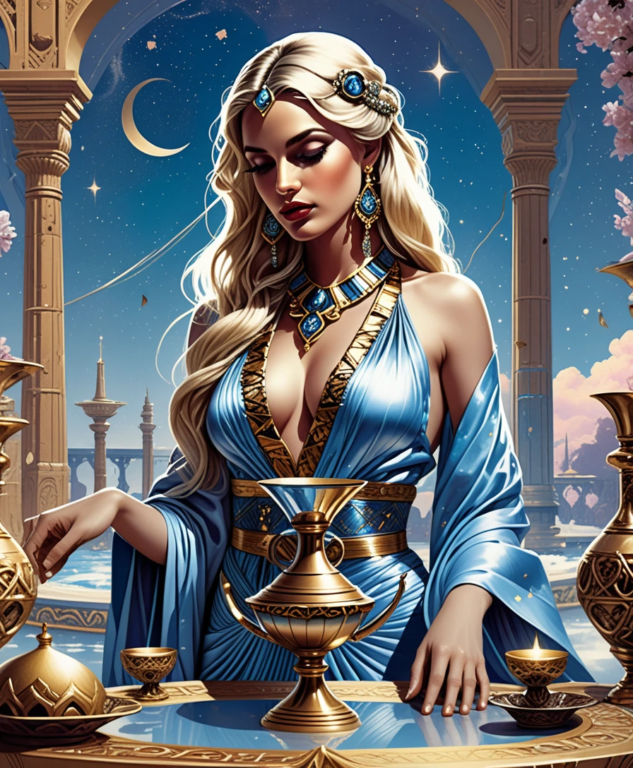 Mystical Blonde Enchantress At A Gilded Palace Table