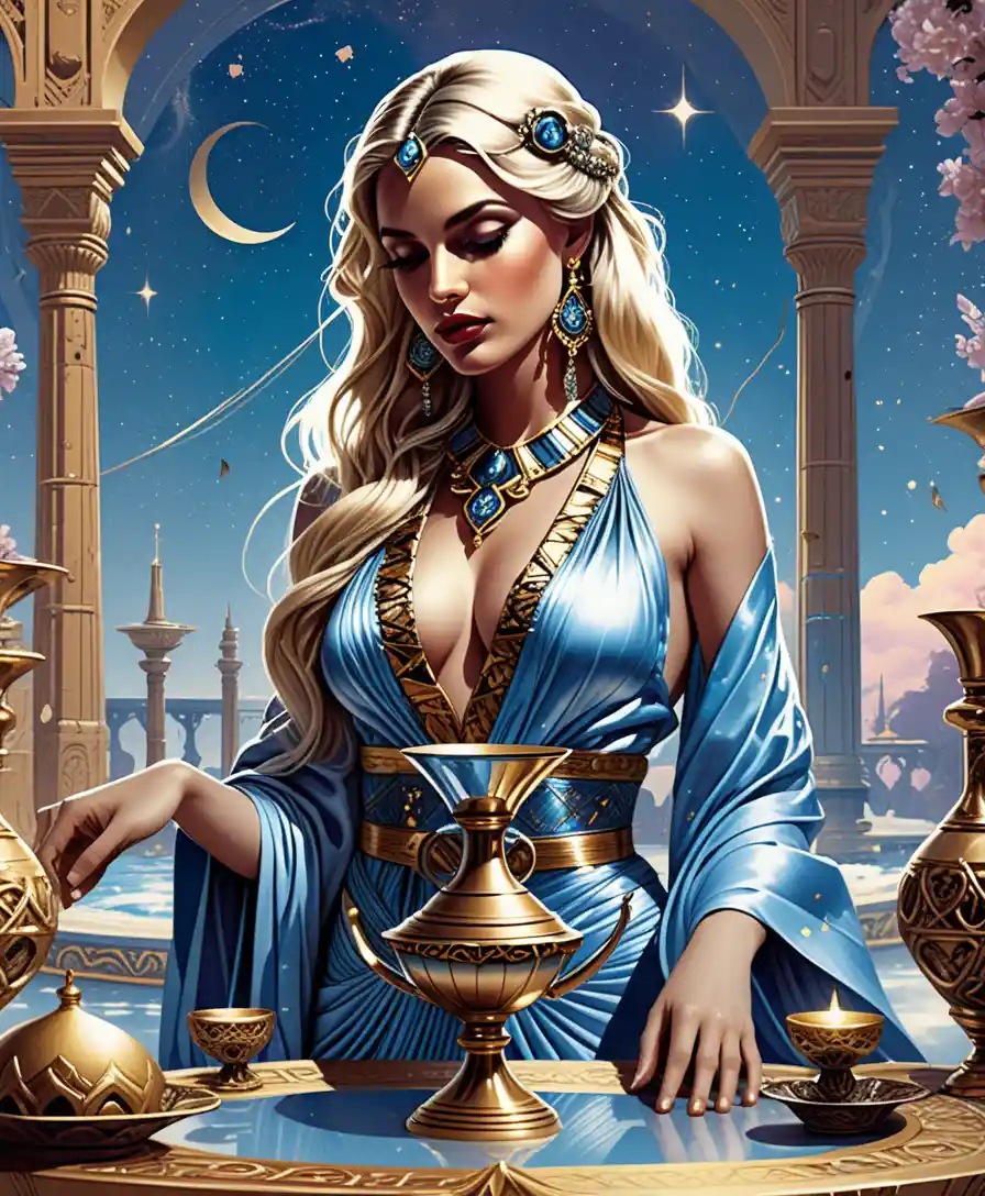 Mystical Blonde Enchantress At A Gilded Palace Table