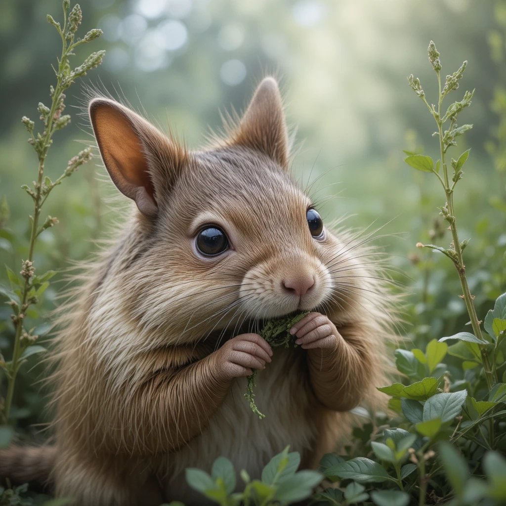 Pequeno coelho abaixando a cabeça na grama verde alta