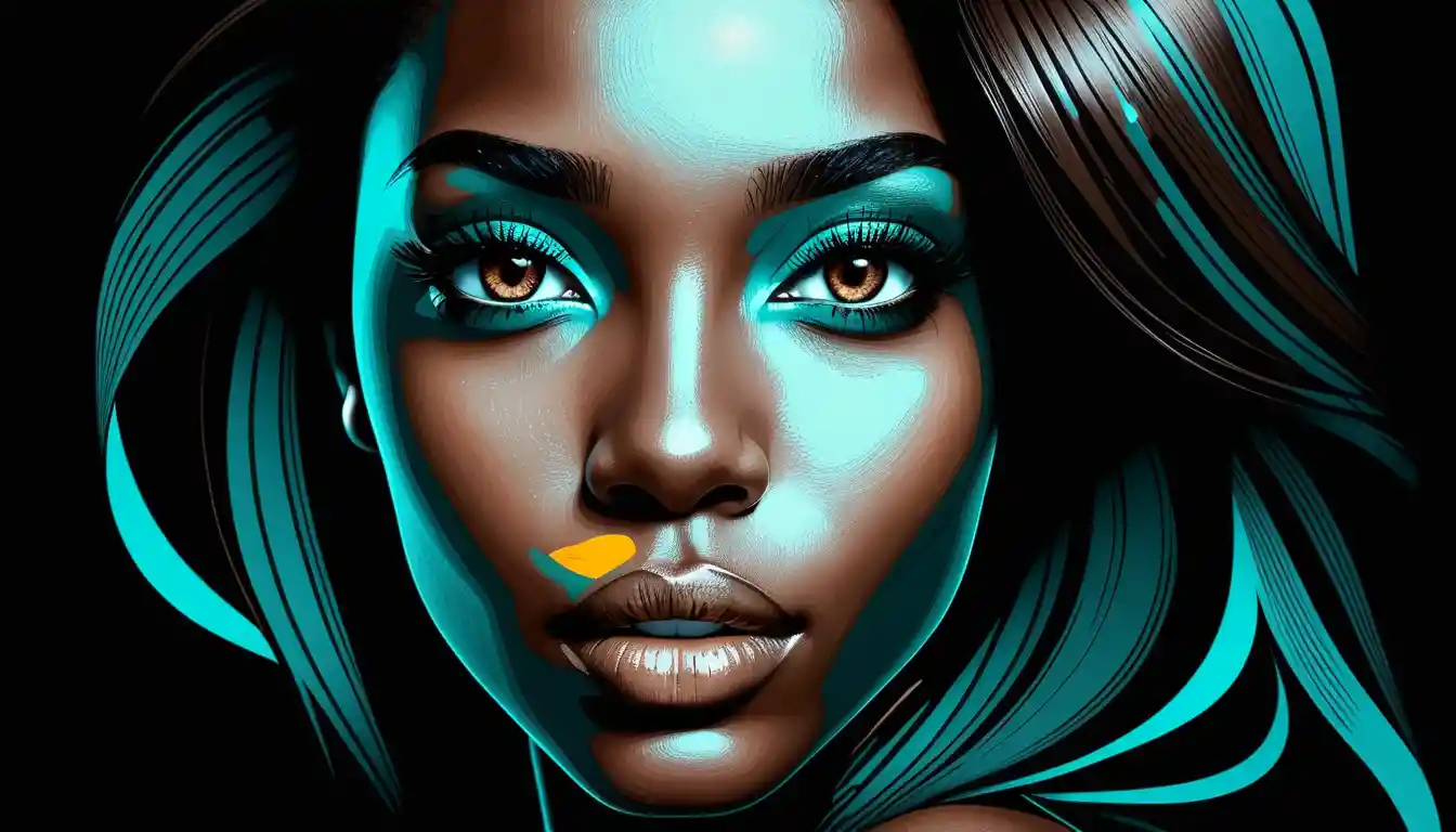 Retrato de plotter de caneta de uma mulher negra com olhos castanhos