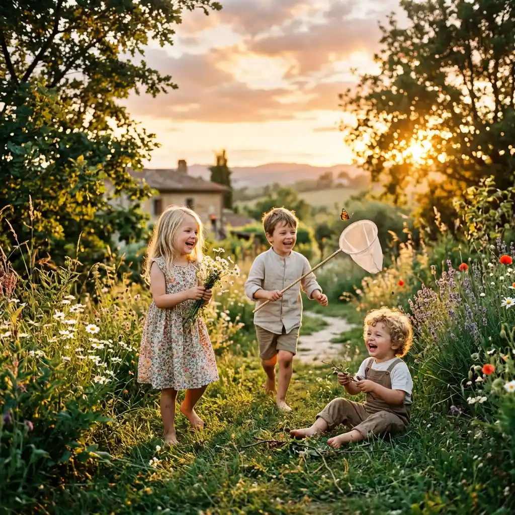 Fröhliche Kinder spielen gemeinsam in einem friedlichen Moment
