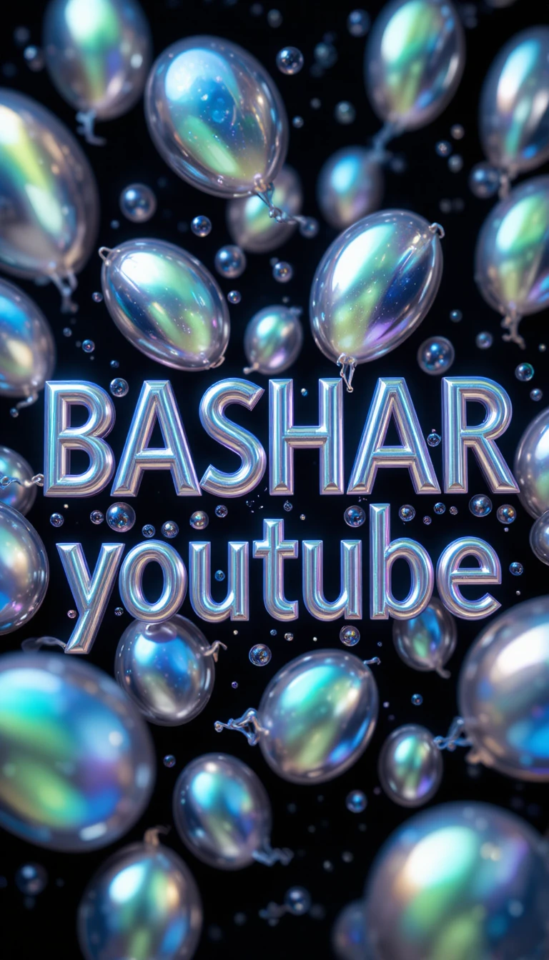 Schillernde Alien-Kugeln formen leuchtenden Bashar-YouTube-Text