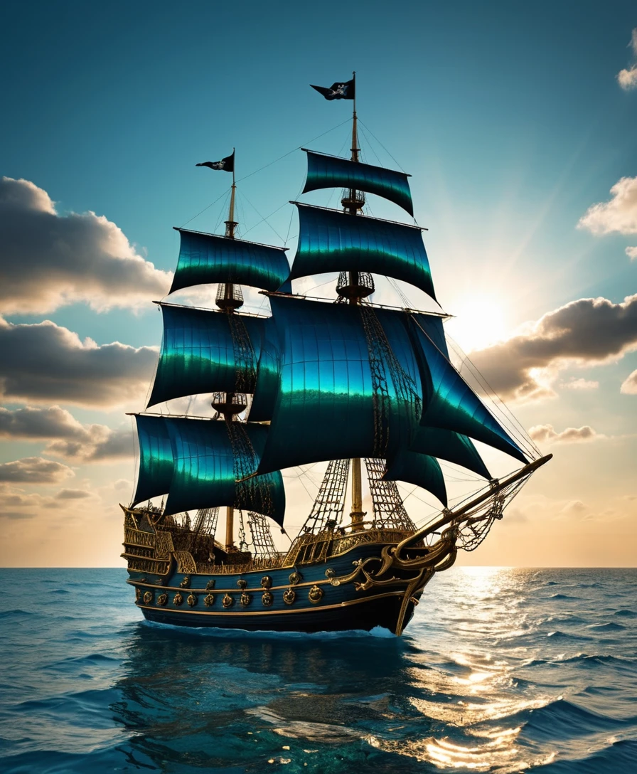 Navire Pirate de Diamant Enchanté Voguant sur une Mer Turquoise Étincelante