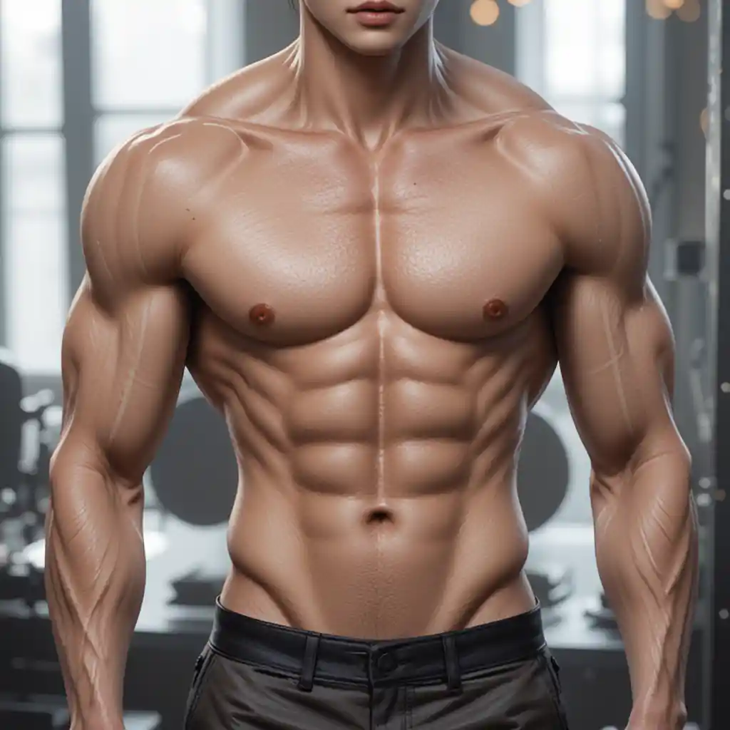 Corps masculin athlétique avec abdominaux dessinés et jambes puissantes