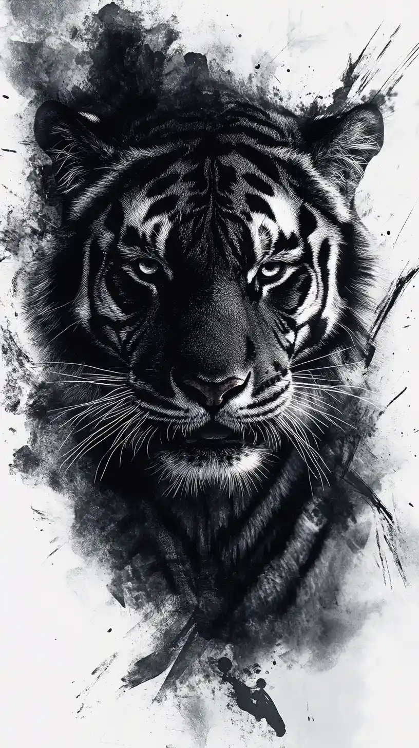 Monochromer Aquarelltiger mit surrealen geometrischen Fragmenten