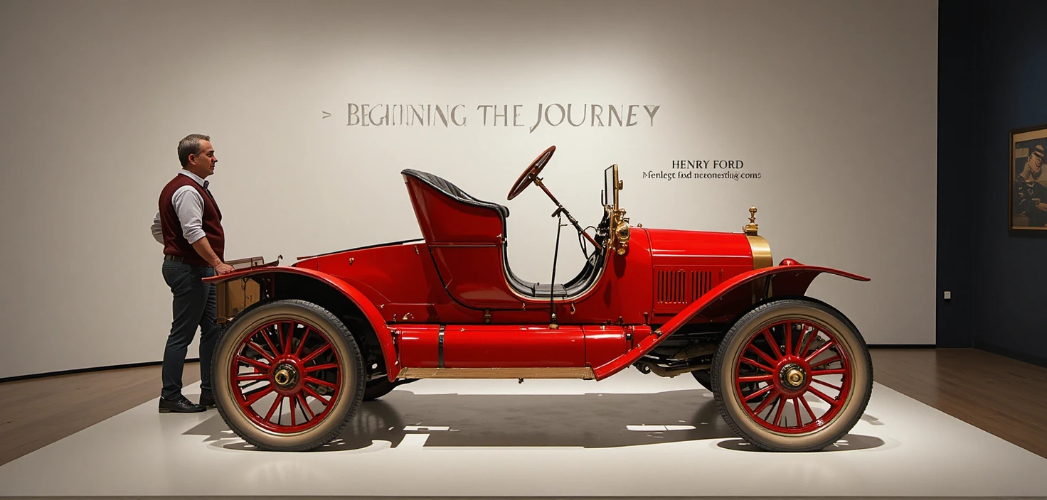 Auto Ford d'epoca rossa in mostra in una galleria museale