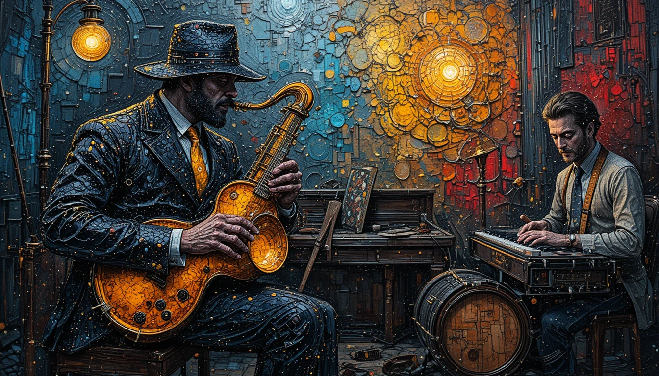 Dipinto digitale astratto ispirato al jazz espressivo