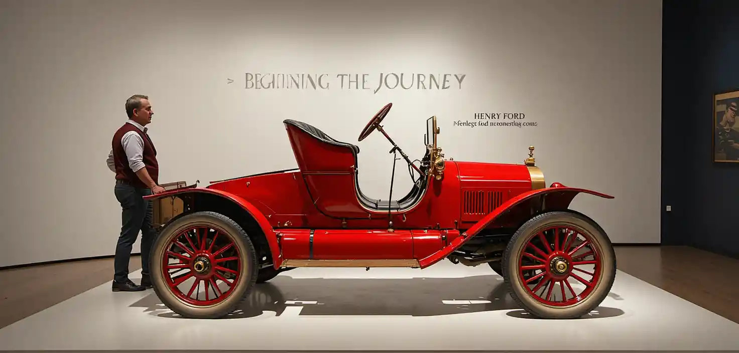 Auto Ford d'epoca rossa in mostra in una galleria museale