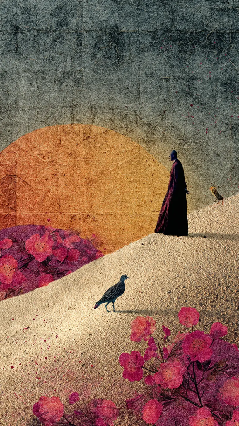 Surreal abstrakte Erinnerung auf strukturierter Leinwand und Sand