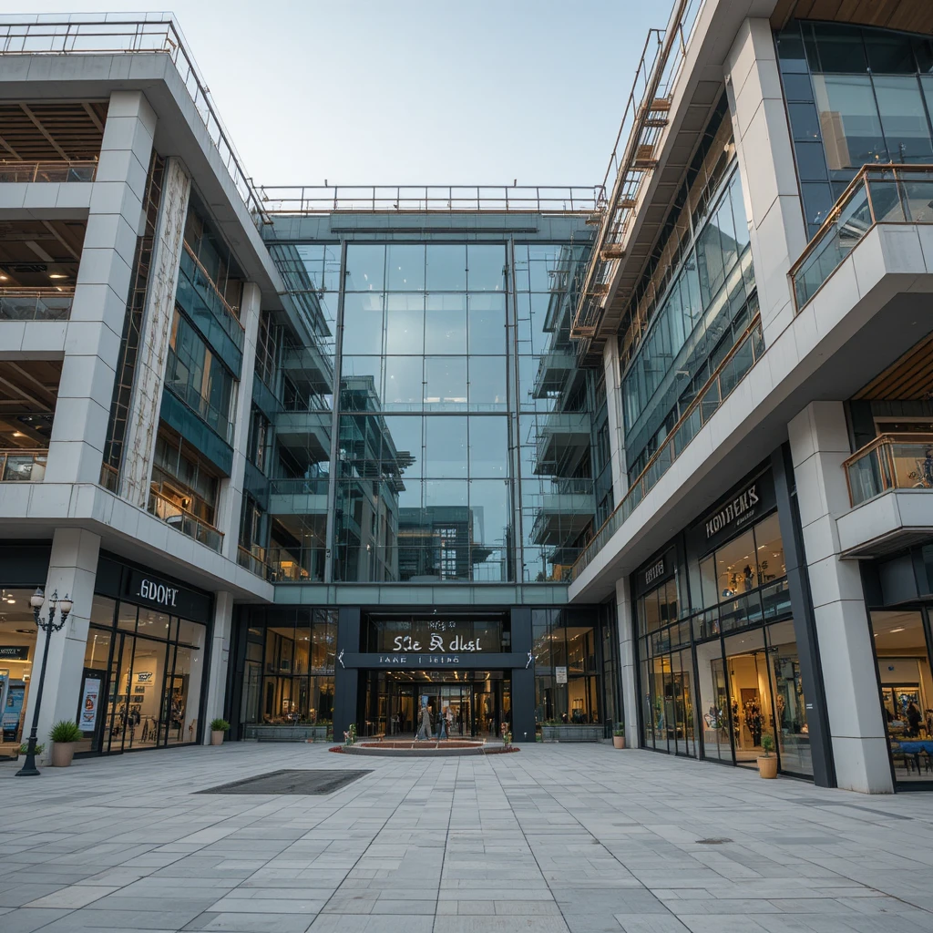 Moderner Glas-Einkaufszentrum-Außenbereich im Bau in Pakistan