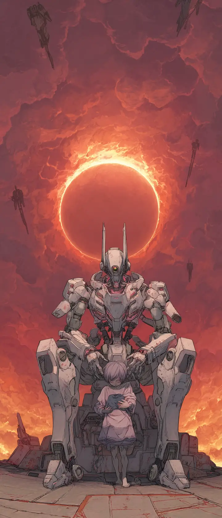 砕けたメカアーマーをまとった父が時間超新星を解き放つ