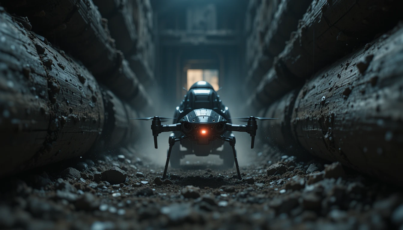 Vista macro de um drone besouro espionando uma fortaleza de madeira
