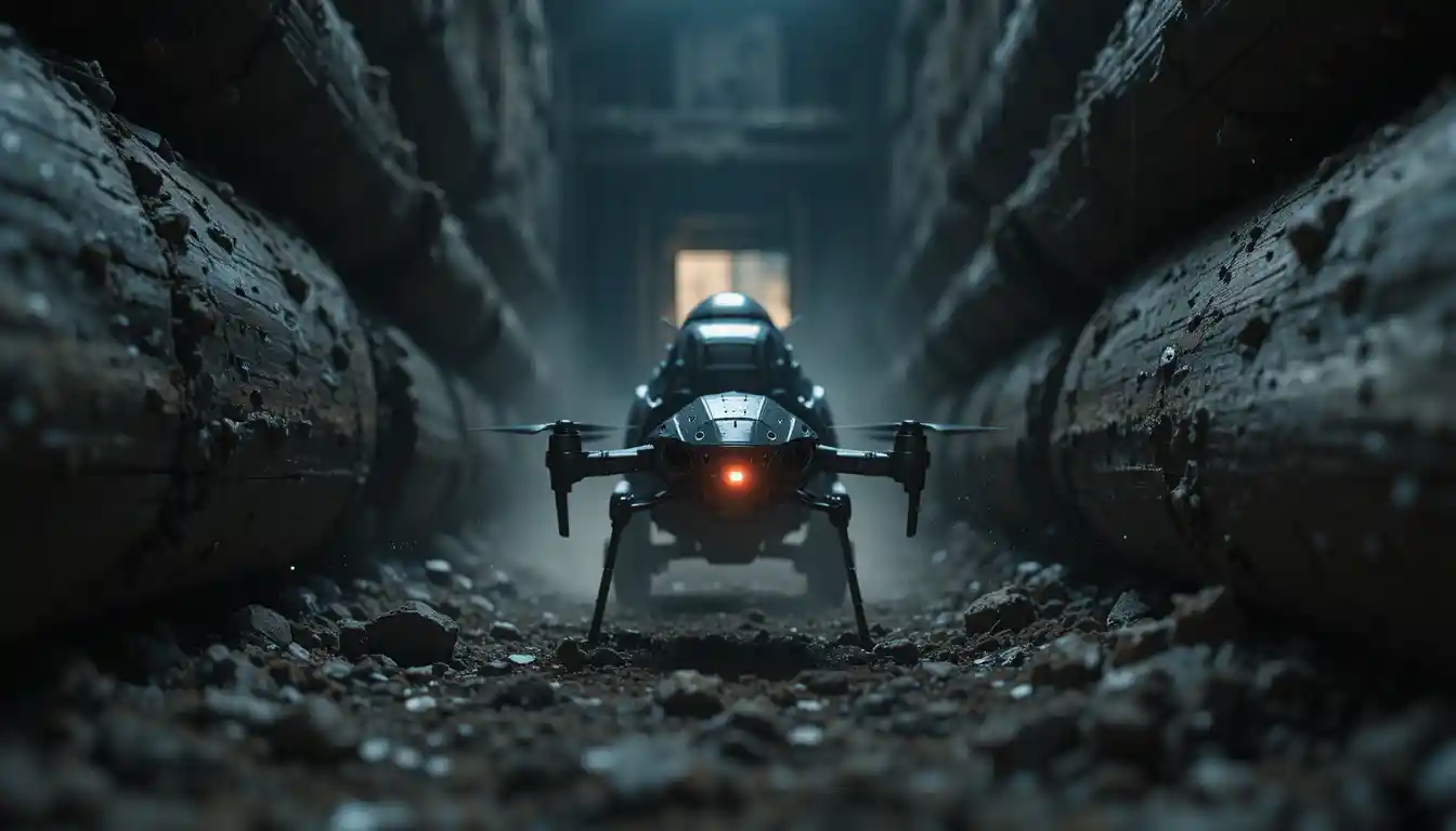 Vista macro de um drone besouro espionando uma fortaleza de madeira