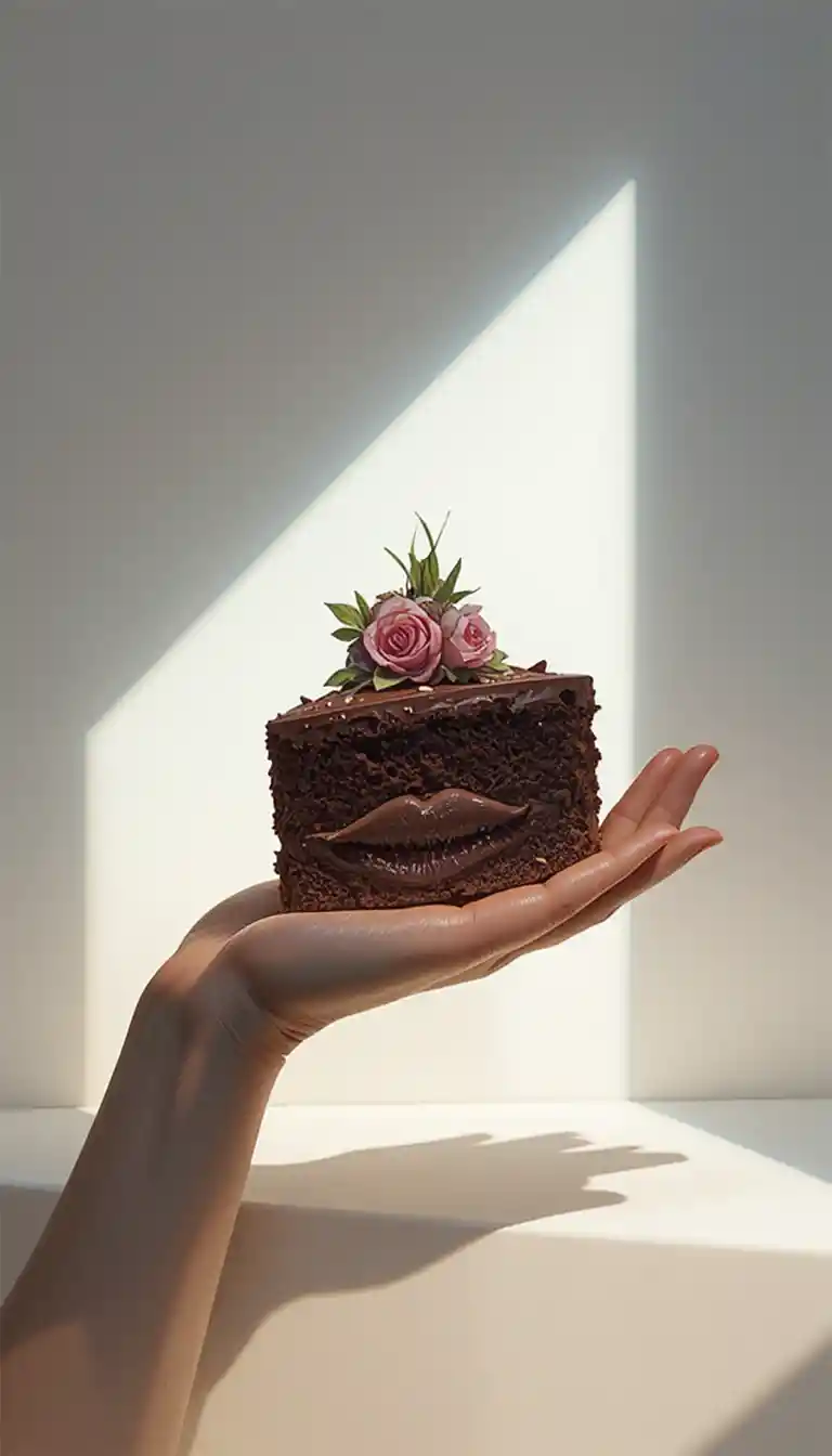 Illustrazione minimal a linea unica di una composizione astratta di torta al cioccolato