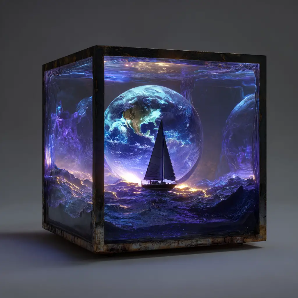 黑暗金屬虛空中漂浮地球的霓虹招牌