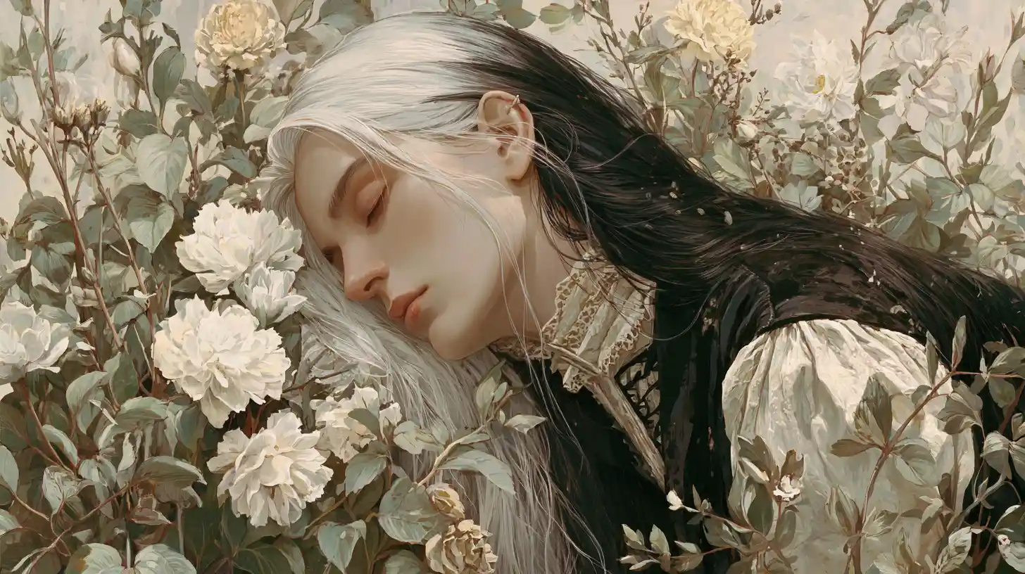 Donna androgina che dorme in un giardino serra da sogno