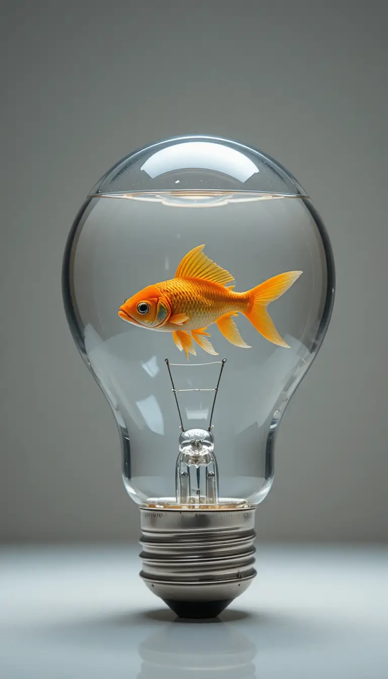 Pesce Rosso che Nuota Dentro una Lampadina di Vetro Trasparente