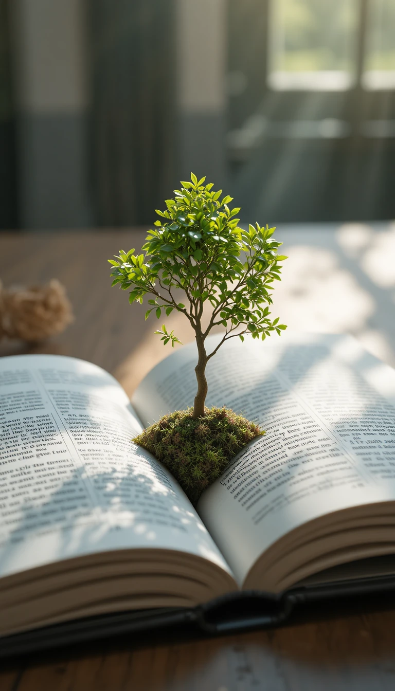 從打開的書本中長出的小綠樹