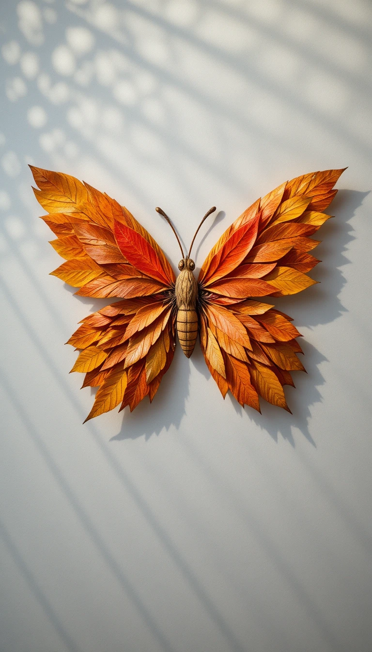 Butterfly Shape Made From Colorful Autumn Leaves On White