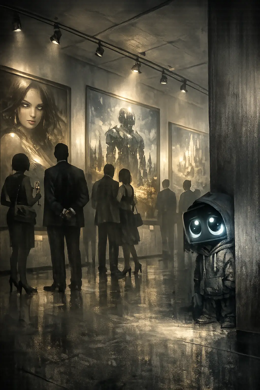 Galleria satirica di quadri luminosi e avventori senza volto
