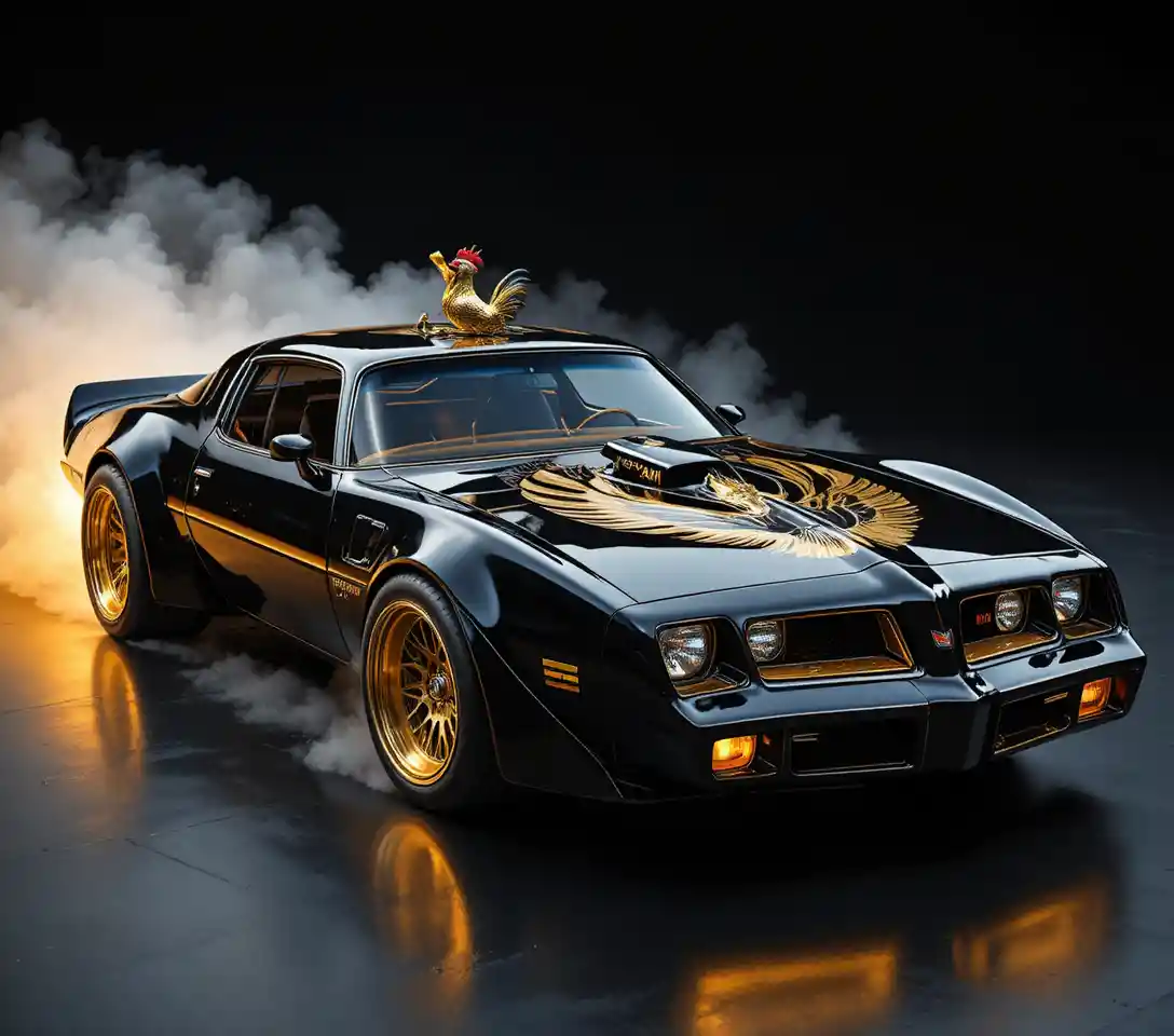 Futuristischer schwarzer Trans-Am-Konzeptwagen mit goldenen Details