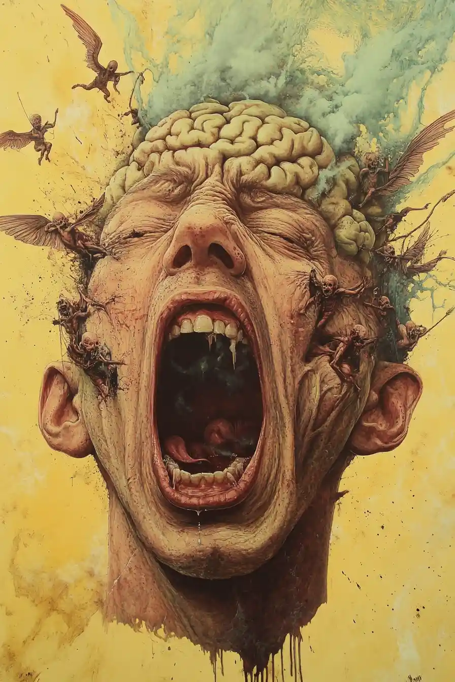 Surreal Distorted Head Exploding With Brains And Eyeballs