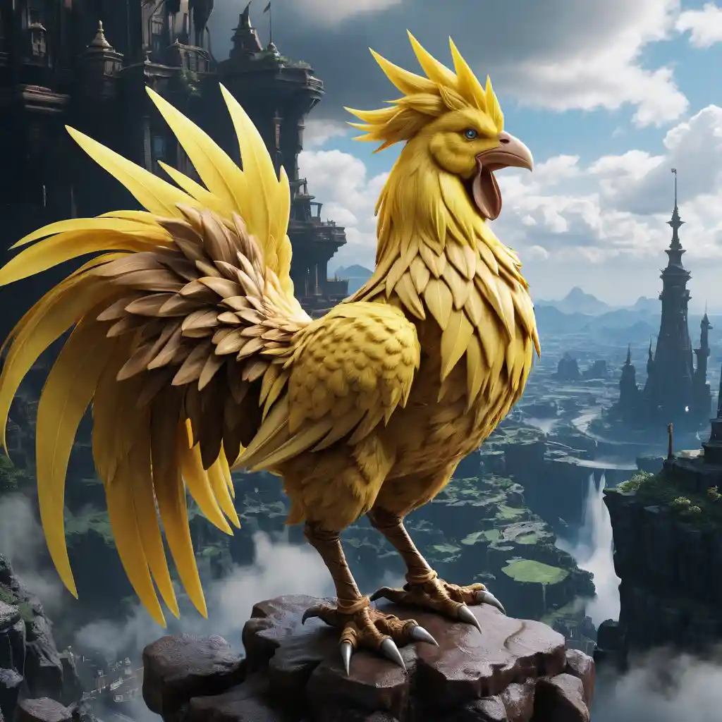 英雄騎乘威嚴黃色幻獸鳥翱翔大地