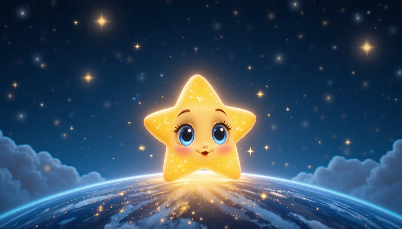 Cute glowing baby star watching over the earth