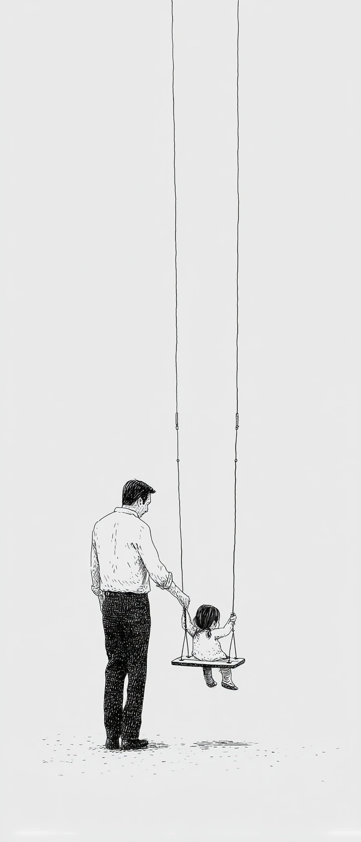 Father Pushing An Empty Swing In A Minimalist Twilight Scene