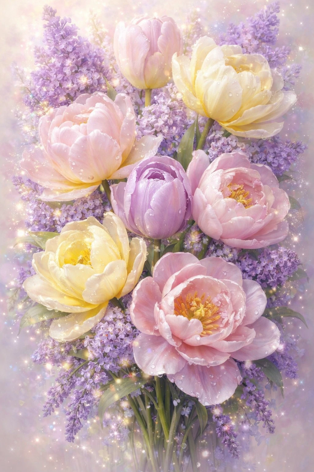 Zarter Pastell-Tulpenstrauß in leuchtender 3D-Blumenkunst
