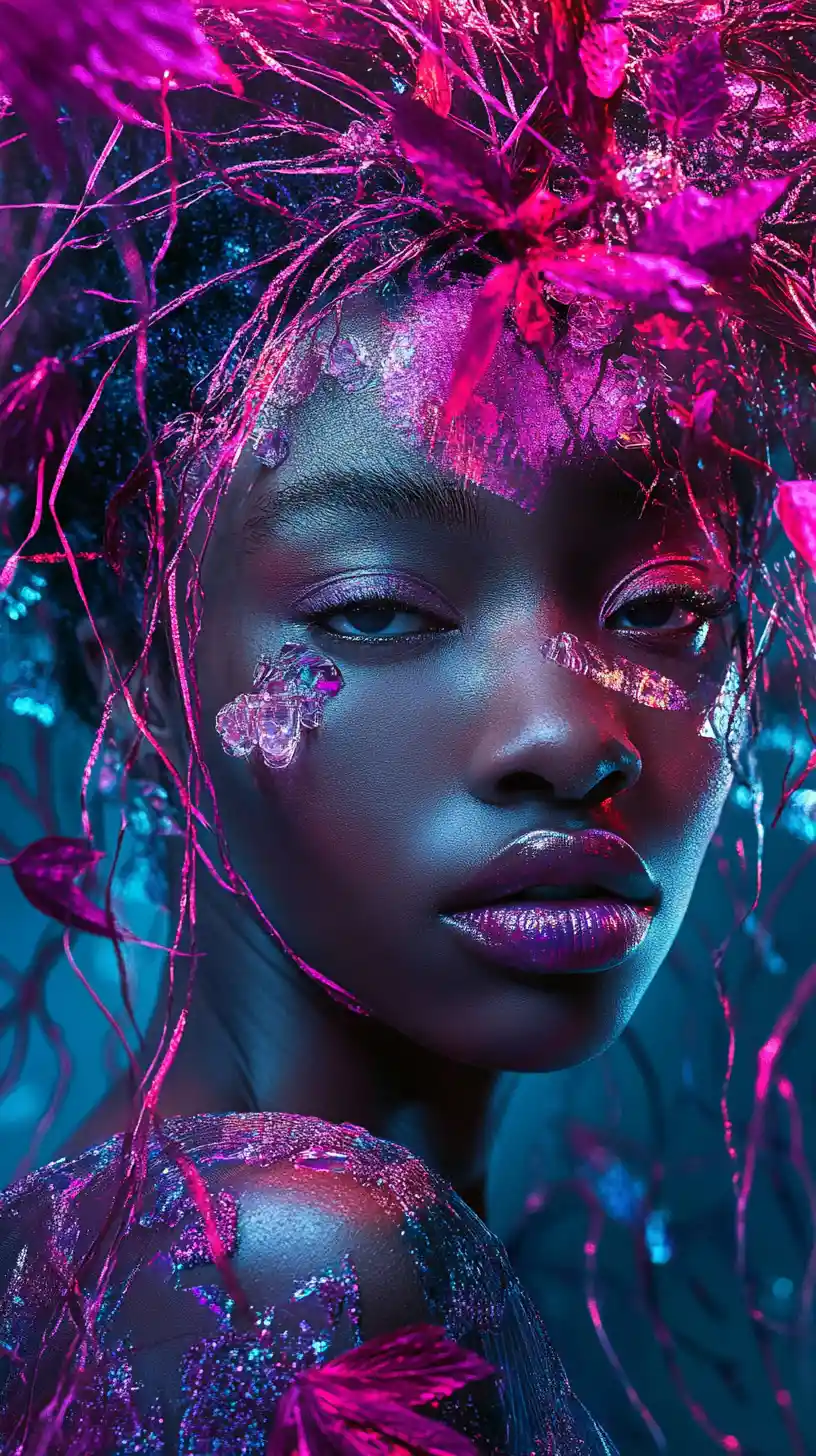 Mulher com moda primavera Prada em fotografia sombria e surreal