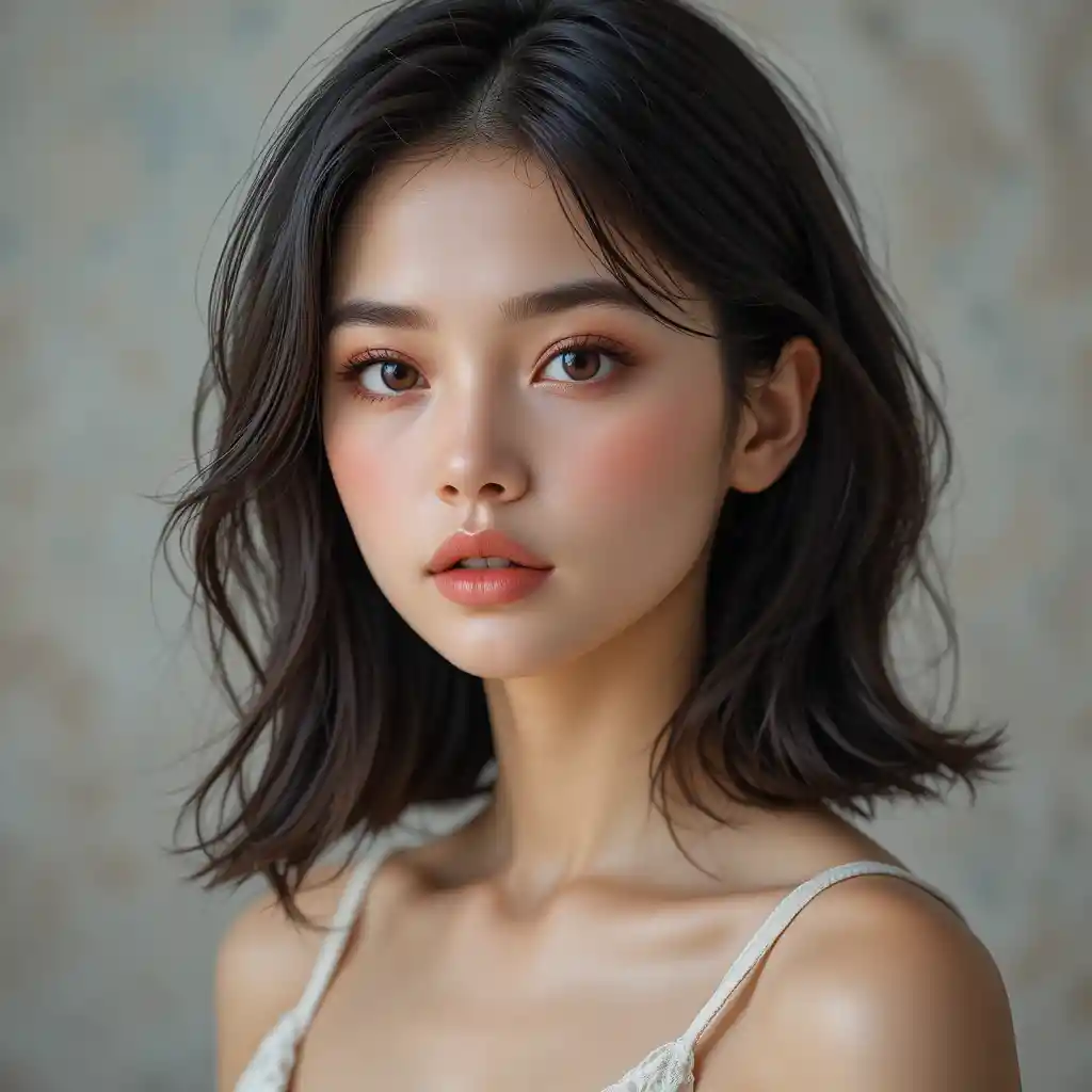 Young woman close up portrait with soft neutral background