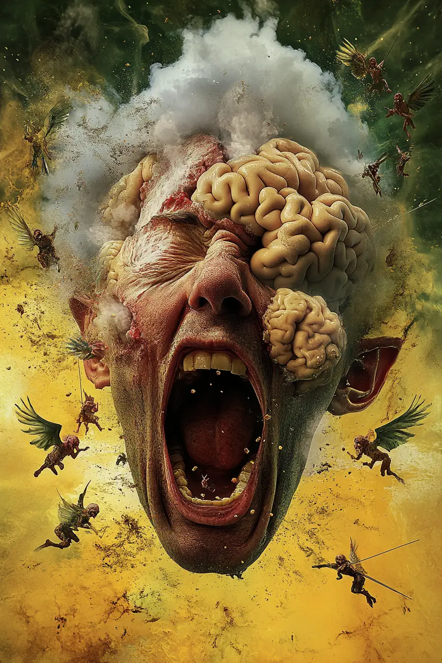 Surreal Distorted Head Screaming In Abstract Colorful Space