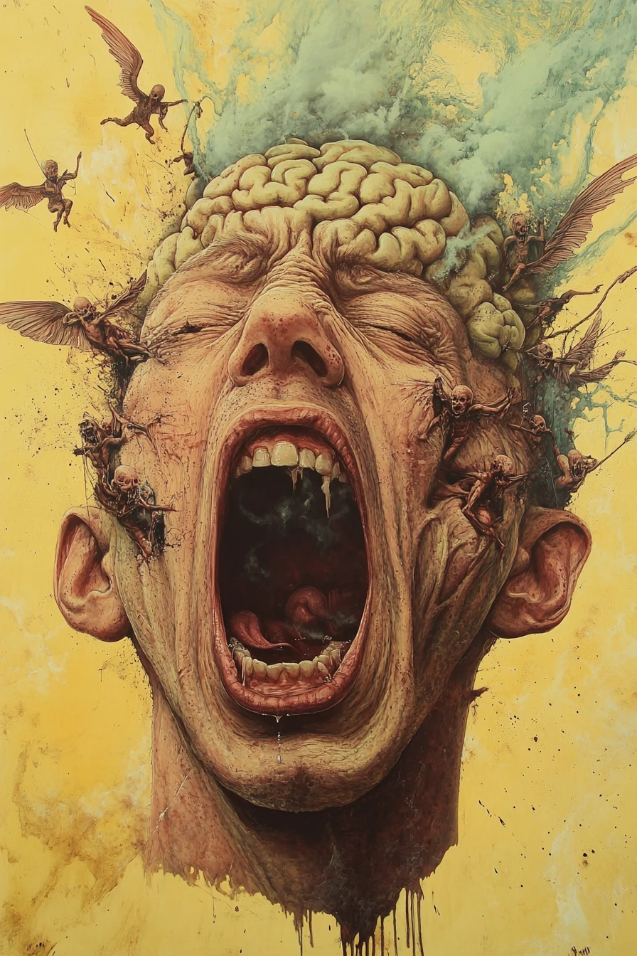 Surreal Distorted Head Exploding With Brains And Eyeballs