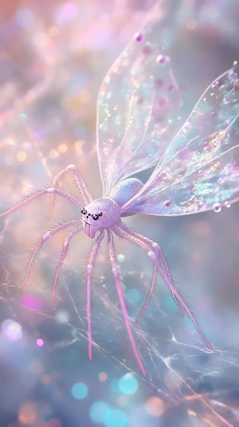 Créature fée-araignée magique dans un paysage de rêve à la lueur douce