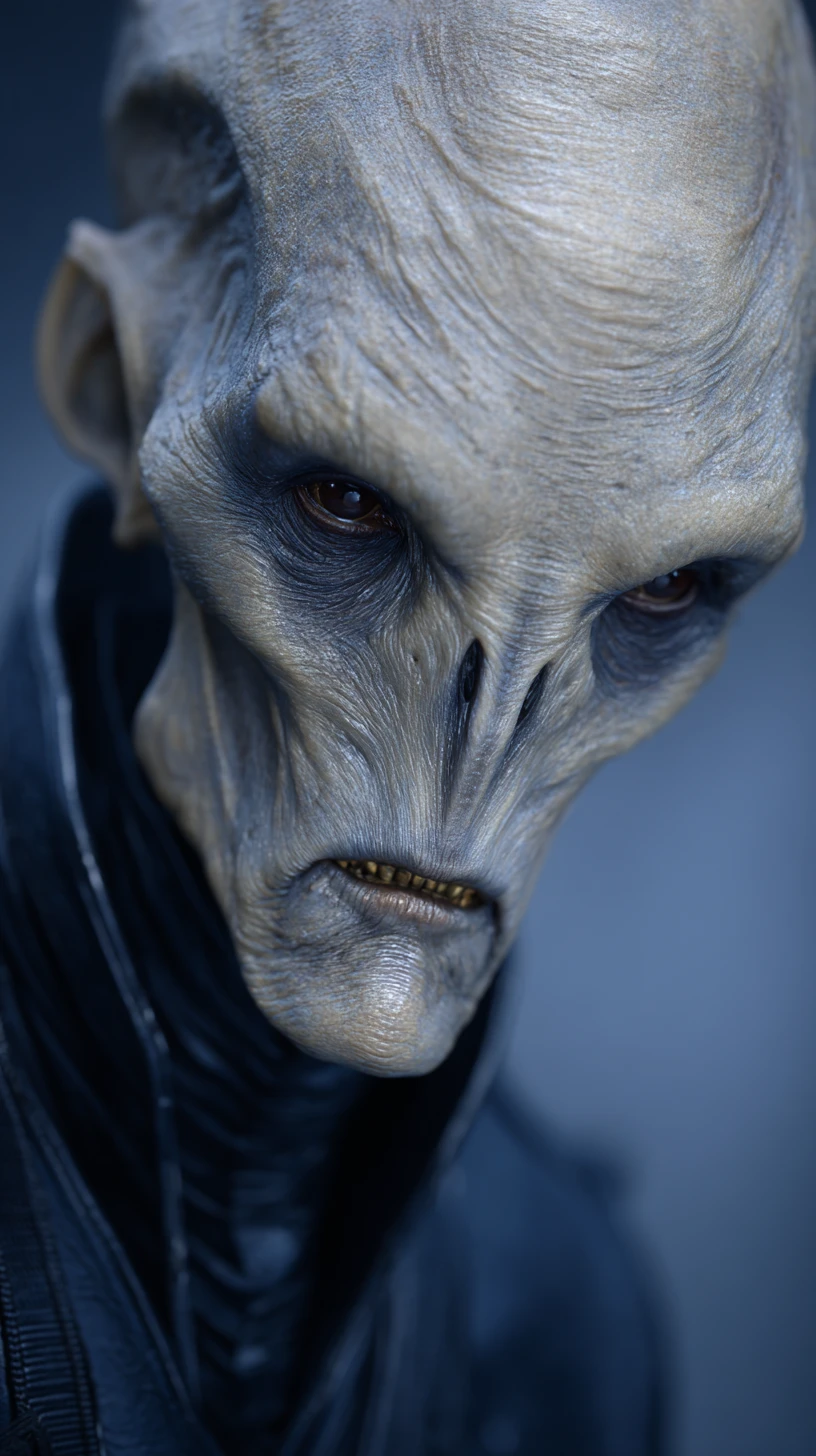 Figura alienígena de corpo inteiro em uma paisagem sci-fi distante