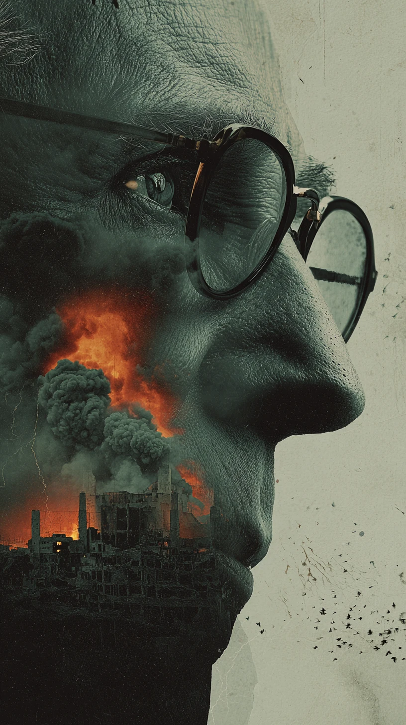 Scène de guerre cinématographique avec inquiétante confrontation militaire