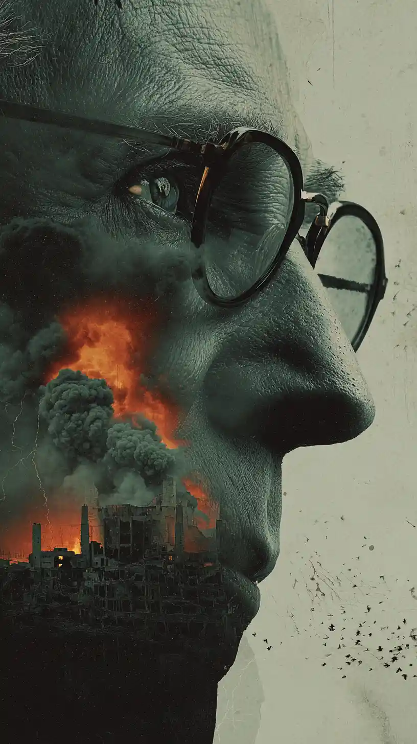 Scène de guerre cinématographique avec inquiétante confrontation militaire