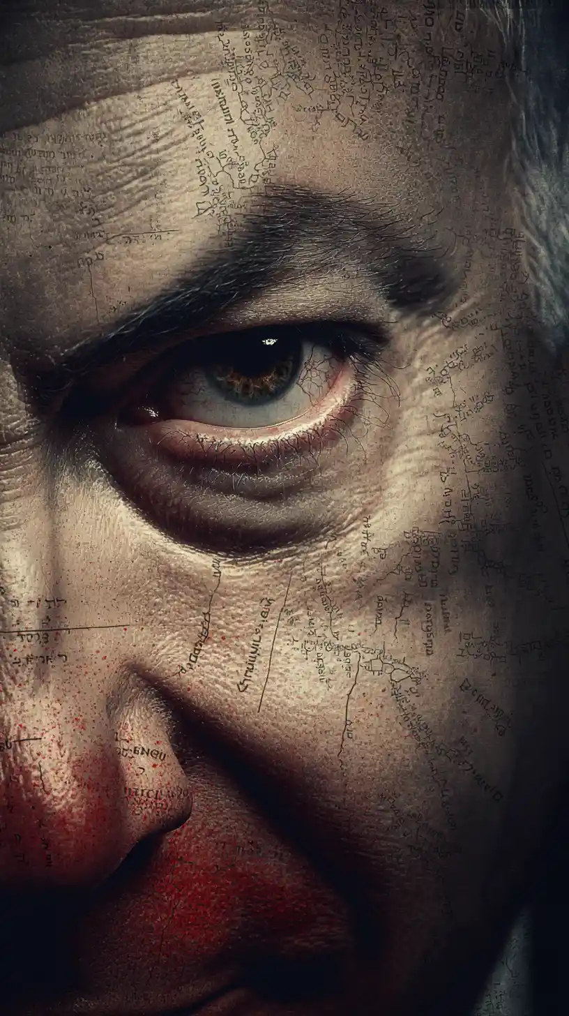 Retrato cinematográfico assustador de um homem sobre um mapa