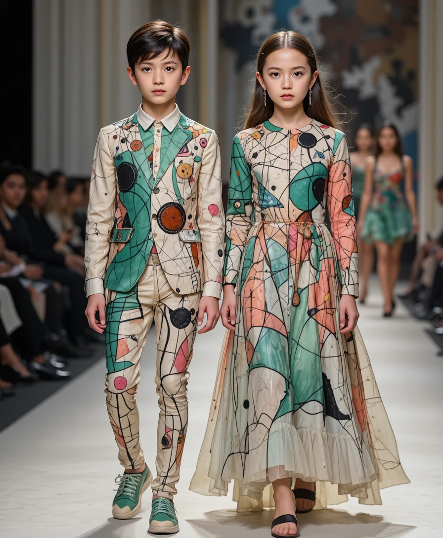 Teen models in surreal couture on fashion runway