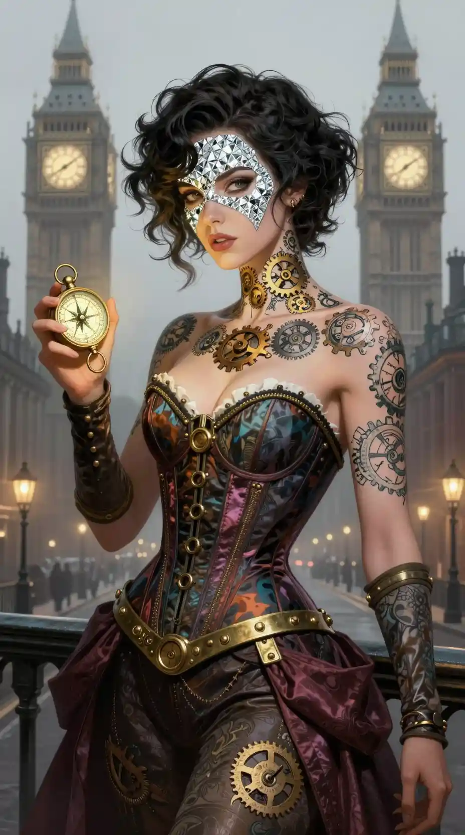 Aristocratic female inventor with glowing brass compass